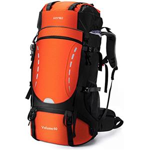 HOMIEE 60L Impermeabile Zaino da Escursionismo Trekking Campeggio Viaggio Leggero Grande Zaini Hiking con copertura antipioggia per Sport all'aperto Turismo Uomo Donna Unisex (Arancia)