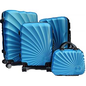 R.Leone Valigia da 1 pezzo Fino a Set 4 Trolley Rigido grande, medio, bagaglio a mano e beauty case 4 ruote in ABS 2092 (Azzurro, XS Beauty case)