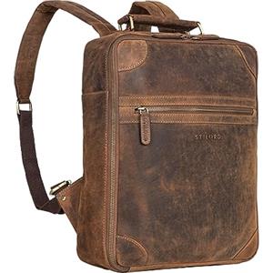 STILORD 'Castiel' zaino per computer portatile in vera pelle zaino in look vintage zaino per l'ufficio elegante zaino con scomparto per laptop unisex, Colore:calais - marrone