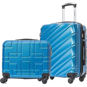 R.Leone Valigia Set 2 Pezzi 56x45x25 cm + 45x36x20 cm EasyJet Trolley Bagaglio a mano in ABS 4 Ruote 2130 (Set 2 Pezzi S+XS, Azzurro)