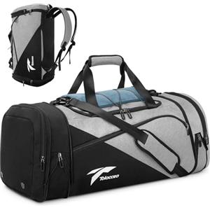 Tolaccea Borsa sportiva da uomo e donna, 45 - 63 l, espandibile, grande con scomparto per scarpe, scomparto bagnato, borsa da viaggio, palestra, viaggi, nuoto, sauna, calcio (grigio), grigio., 45-63L