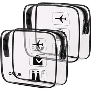 OSDUE 2 Pcs Borse da Valigia Trasparente, Sacche da Aereo, Beauty Case Impermeabili, con Zip, per Trasporto di Liquidi, Donna/Uomo (Nero)