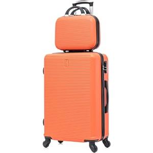 CELIMS - Set Valigie | Valigia Media 20 kg Rigida Arancione + Beauty Case da Viaggio 35cm | Valigia da Stiva 65cm Donna | Trolley Medio 65cm con 4 Ruote | Valigie Media 64cm + Vanity