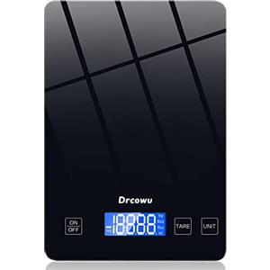 Drcowu Bilancia da Cucina, Bilancia Cucina Digitale 15kg, alta Precisione 1 g Pesa Alimenti, Funzione Tare, Grande Display LCD, Bilance impermeabile Varie Unità in Grammi e Once, Pulsante touch