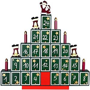 Bakaji Calendario dell' Avvento di Natale In Legno con 24 Cassetti Numerati per Sorpresa Decorazioni Addobbi Natalizi Casa (Albero di Natale)