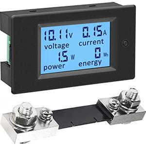 KETOTEK Amperometro Voltmetro Wattmetro da Pannello DC 6.5-100V con 100A Shunt, Digitale Contatore Misuratore di Tensione Corrente Elettrica Potenza Energia LCD per Auto Moto Sistema Solare