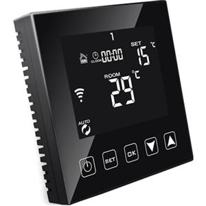 KETOTEK Thermostat WiFi per Riscaldamento Elettrico a Pavimento 16A 220V con Sonda Compatibile con Alexa, Termostato Ambiente Programmabile Controllo APP Tuya/Smart Life Nero