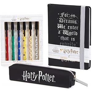 Harry Potter Set Cancelleria Kit di Cartoleria con Agenda A5 Astuccio e Set Penne Gadget Originale (Nero)