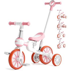 KORIMEFA 5 in 1 Triciclo Bambini Triciclo con Maniglia Bicicletta Senza Pedali con sedile regolabile e pedale staccabile per Bambini 2-4 Anni Baby Boys Girls