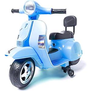 ATAA Vespa Classica PX150 Mini Oficial - Blu, Vespa elettrica per Bambini e Bambine/Motore 18W /Rotelle di appoggio/Luci LED e Musica /2 Marce/Sedile plastico con Schienale