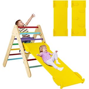 COSTWAY 3 in 1 Arrampicata Giocattolo a Triangolo per Bambini, Set di Arrampicata con Rampa di Scivolo a 2 Lati e Inclinazione Regolabile, Arrampicatore per Bambini 1 Anno+ (Colorato)