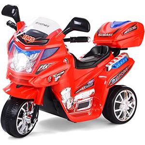 COSTWAY Moto Cavalcabile per Bambini, Moto Elettrica Giocattolo con Musica Incorporata, Moto a 3 Ruote con Caricabatteria Perfetta per Bambini, 82 x 36 x 52,5 cm (Rosso)