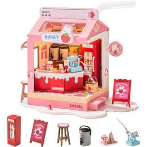 Rolife Casa delle Bambole Kit di Modelli in Legno Carino Casa in Miniatura Fai da Te con Mobili Casa con Luci LED Regali di Natale per Ragazze e Donne (Strawberry Milk Box)