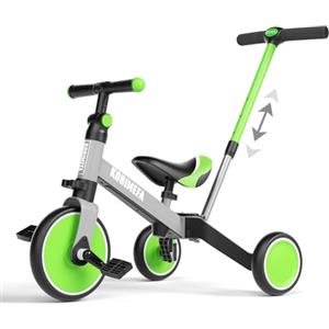 KORIMEFA 4 IN 1 Triciclo Bambini Triciclo con Maniglione di Spinta il Genitore per 1-3 Anni Ragazzi Ragazze Triciclo per Bambini Bicicletta Equilibrio Sedile e Maniglia Regolabili