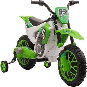 HOMCOM Moto da Cross Elettrica per Bambini da 3-5 Anni, Batteria 12V Ricaricabile e Rotelline Rimovibili, 106.5x51.5x68cm, Verde