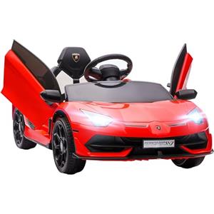 HOMCOM Auto Elettrica per Bambini a 12V 2 Motori con Licenza Lamborghini, Macchina Elettrica per Bambini con Sospensioni, Telecomando 2.4G, Fari, Clacson e Musica, 3-5km/h, Rosso