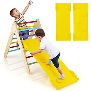 RELAX4LIFE Triangolo da Arrampicata con Scivolo per Bambini, Scala per Arrampicarsi in Legno, Triangolo Stabile, Parco Divertimenti per Bimbi 1+ Anni (Modello 4 Colorato)