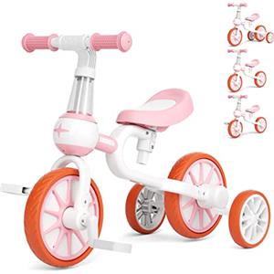 KORIMEFA Tricicli 4 in 1 Triciclo per Bambini per 2-4 Anni Bicicletta Senza Pedali da Pedale Rimovibile della Sella Regolabile Triciclo Senza Pedali