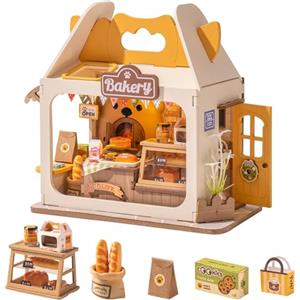 Rolife Casa delle Bambole Kit di Modelli in Legno Carino Casa in Miniatura Fai da Te con Mobili Casa con Luci LED Regali di Natale per Ragazze e Donne (Bakery Box)