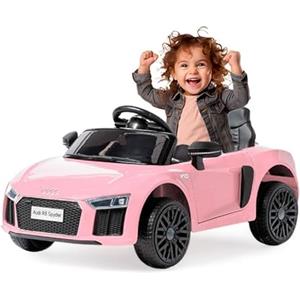 ATAA AUDI ATAA R8 Spyder 12V - Rosa- Auto Macchina Elettrica 12V R8 Spyder per Bambini LED MP3 con Telecomando Sedile in Pelle Rossa