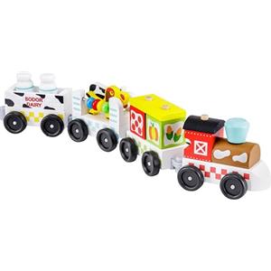 Baroni Toys Trenino Giocattolo in Legno per Bambini 15 Pezzi, Treno con Accessori inclusi con Pallottoliere e Animali, Gioco Educativo di Ruolo 3 + con Confezione Regalo, 4 Vagoni, 47x10x7,5 cm