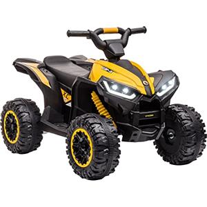 HOMCOM Quad Elettrico per Bambini 12V ATV, Doppio Motore e 2 Velocità, Ruote Larghe con Sospensioni, Fari LED, Clacson e Musica, Età 3-5 Anni, Giallo