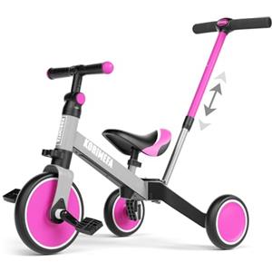 KORIMEFA 4 IN 1 Triciclo Bambini Triciclo con Maniglione di Spinta il Genitore per 1-3 Anni Ragazzi Ragazze Triciclo per Bambini Bicicletta Equilibrio Sedile e Maniglia Regolabili