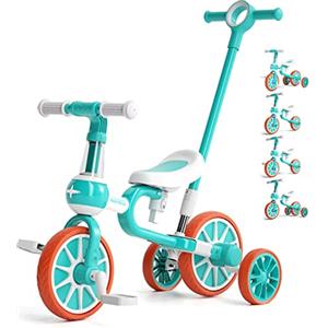 KORIMEFA 5 in 1 Triciclo Bambini Triciclo con Maniglia Bicicletta Senza Pedali con sedile regolabile e pedale staccabile per Bambini 2-4 Anni Baby Boys Girls