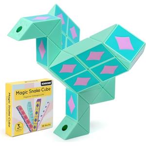 ECHOCUBE Cubo Serpente Magico a Tema Poker, Regali da Festa per Bambini 36 Blocchi di Cubi Serpente, Puzzle di Serpente, Fidget Educativi Serpente per bomboniere (Verde)