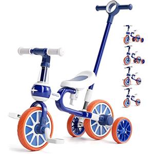 KORIMEFA 5 in 1 Triciclo Bambini Triciclo con Maniglia Bicicletta Senza Pedali con sedile regolabile e pedale staccabile per Bambini 2-4 Anni Baby Boys Girls