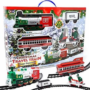 Bakaji Set Treni di Natale Natalizio per Albero di Natale 16 Pezzi Trenini Trenino Locomotiva a Batteria Luci e Suoni 3 Vagoni Smontabile Componibile Treno per Bambini Giocattolo Decorazione Natalizia