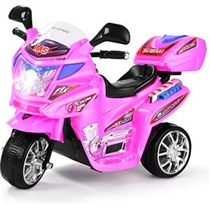 COSTWAY Moto Cavalcabile per Bambini, Moto Elettrica Giocattolo con Musica Incorporata, Moto a 3 Ruote con Caricabatteria Perfetta per Bambini, 82 x 36 x 52,5 cm (Rosa)