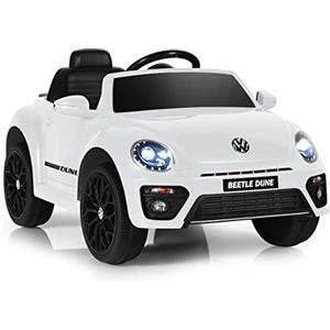 COSTWAY 12V Volkswagen Macchina Elettrica per Bambini, Auto Maggiolino con Luci Telecomando Musica Doppia Porta, Fino a 5km/h, 3-8 Anni (Bianco)