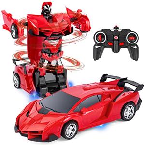 Highttoy Macchina Telecomandato Robot,Trasformatore Giocattolo Bambini 3-12 Anni Regalo Auto Radiocomandata Robot Rotazione a 360° 2.4GHz Scala 1:18 Robot Giocattolo Bambino Bambina Rosso