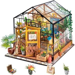 Rolife - Kit per casa delle bambole in miniatura fai da te, scala 1:24, con serra in legno e mobili in miniature, per donne, bambine, bambini, regalo per compleanno, Natale e San Valentino