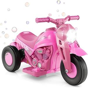 RELAX4LIFE 6V Moto Elettrica per Bambini 3-5 Anni con Creatore di Bolle, Musica, Clacson e Fari a LED, 36 x 81 x 43 CM, Avanti e Indietro 2,5 km/h, Carica Massima. 30 kg (Rosa)