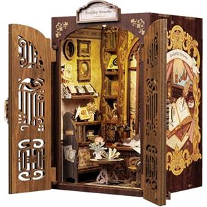 CUTEBEE - Kit Book Nook fai da te, casa delle bambole in miniatura, con protezione antipolvere e luce LED, kit per modellini per adulti, da montare (Bookshop Memories)