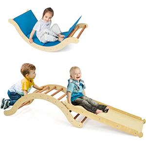 RELAX4LIFE 4 in 1 Set Arrampicata per Bambini, Arco da Arrampicata con Scivolo e Cuscino per Arrampicarsi e Scivolare, Scala Multifunzionale per Bimbi 1+ Anni, Portata 60KG(Modello 6 Naturale)