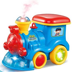 BAKAJI Trenino Treno Locomotiva Giocattolo Bambini con Movimento Mistero Bumb e Go Fumo Vapore Vero Giochi di Luce ed Effetti Sonori Gioco Prima Infanzia a Batteria Dimensione 13 x 20 x 11 cm