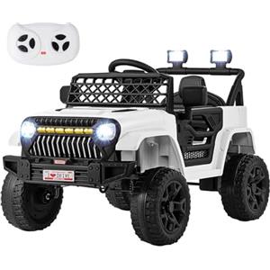 COSTWAY 12V Macchina Elettrica per Bambini, Veicolo Eletrrico con Telecomando 3 Velocità Luci LED e Musica, 2,5-4 km/h, Auto Giocattolo per Bambini 3 Anni+ (Bianco)