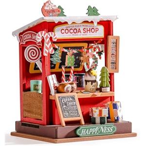 ROWOOD Kit Per Casa Delle Bambole- Negozio Di Cacao Natalizio, Miniatura Fai Da Te, Modello Di Costruzione in Miniatura in Legno, Regalo Creativo Per Adulti Per Compleanni