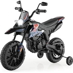 COSTWAY 12V Aprilia Moto Cavalcabile per Bambini, Motocicletta Elettrica con Ruote Ausiliarie e Musica Wireless, Sospensione a Molla, Moto Elettrica alla Moda per Bambini 3-8 Anni (Blu)