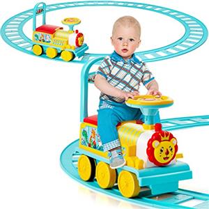 COSTWAY Trenino Elettrico per Bambini, Treno Giocattolo con 16 Pezzi di Binari, con Luci e Suoni, Scatola di Stoccaggio, Regalo per Bambini Anni 3+ (Blu)