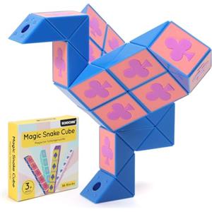 ECHOCUBE Cubo Serpente Magico a Tema Poker, Regali da Festa per Bambini 36 Blocchi di Cubi Serpente, Puzzle di Serpente, Fidget Educativi Serpente per bomboniere (Blu)