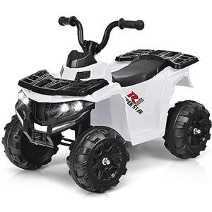 COSTWAY 6V Quad Elettrico per Bambini, Moto Cavalcabile con Fari, Musica, Giocattolo Elettrico per Bambini 3-6 Anni (Bianco)