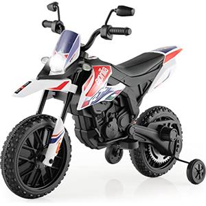 COSTWAY 12V Aprilia Moto Cavalcabile per Bambini, Motocicletta Elettrica con Ruote Ausiliarie e Musica Wireless, Sospensione a Molla, Moto Elettrica alla Moda per Bambini 3-8 Anni (Bianco)