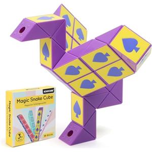 ECHOCUBE Cubo Serpente Magico a Tema Poker, Regali da Festa per Bambini 36 Blocchi di Cubi Serpente, Puzzle di Serpente, Fidget Educativi Serpente per bomboniere (Viola)