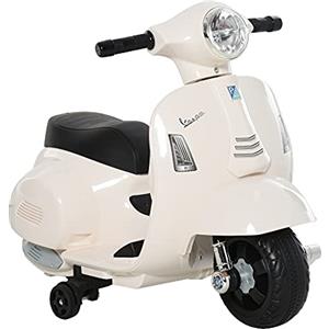 HOMCOM Moto Elettrica per Bambini con Licenza Ufficiale Vespa Batteria 6V, Fari e Clacson, per Bimbi da 18-36 mesi, Bianco, 66.5x38x52cm