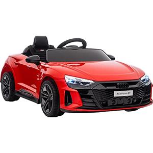 HOMCOM AUDI RS Macchina Elettrica per Bambini 3-5 Anni 12V Doppio Motori, Auto Elettrica per Bambini 3-5km/h con Cintura di Sicurezza, Telecomando, Sospensioni, Musica, Luci LED e Clacson, Rosso