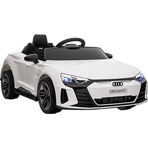 HOMCOM AUDI RS Macchina Elettrica per Bambini 3-5 Anni 12V Doppio Motori, Auto Elettrica per Bambini 3-5km/h con Cintura di Sicurezza, Telecomando, Sospensioni, Musica, Luci LED e Clacson, Bianco